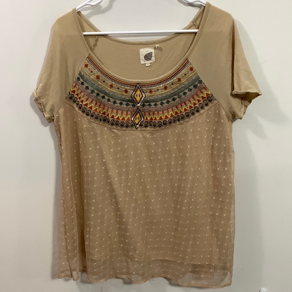 Lilka Embroidered top with netting over lining , size Large, see measurements
